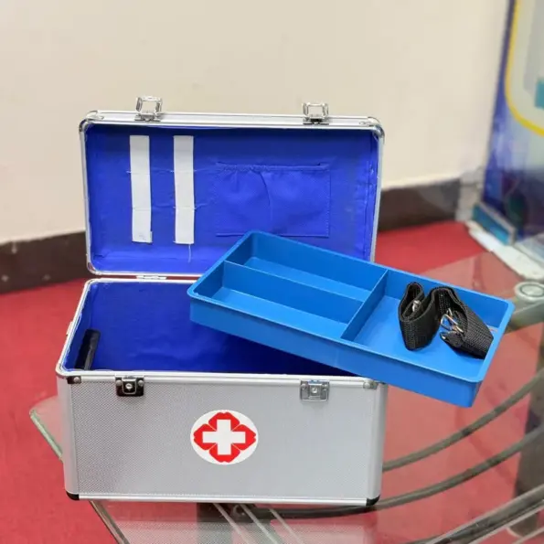 first aid box kit with medical supplies for emergency use