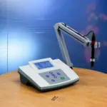 PHS-25 pH meter display screen showing accurate pH reading laboratory device