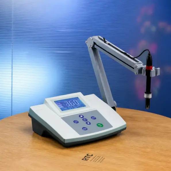 PHS-25 pH meter display screen showing accurate pH reading laboratory device