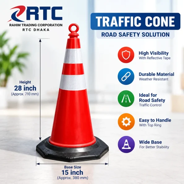 RTC red traffic cone with reflective bands 28 inch