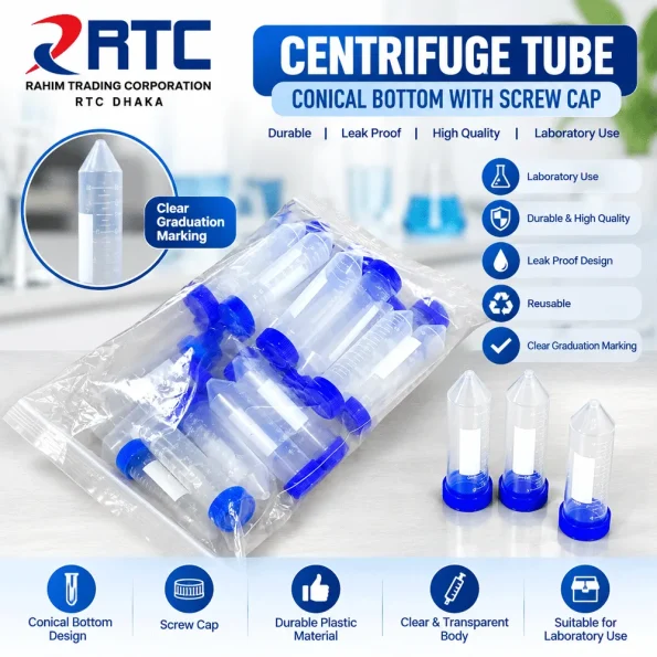 RTC centrifuge tube with conical bottom and blue screw cap