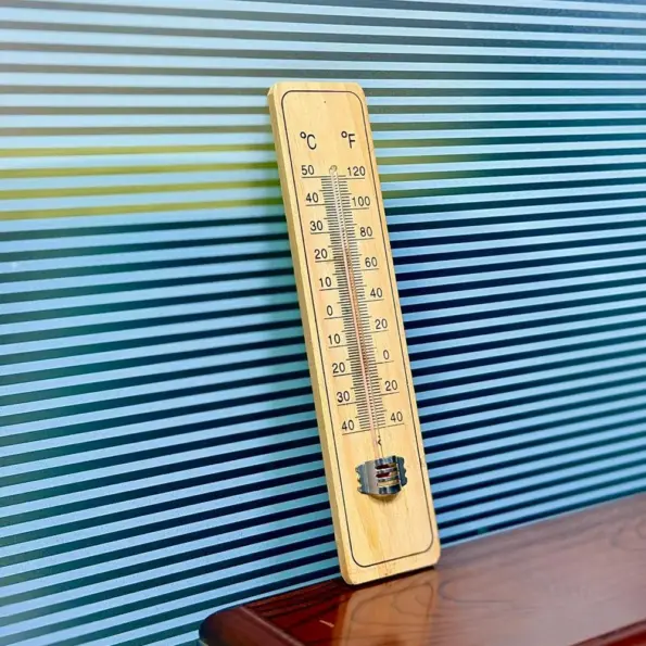 vwooden thermometer with temperature scale for indoor use