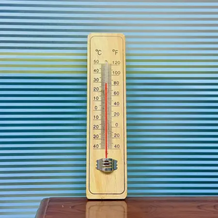 wooden thermometer with temperature scale for indoor use