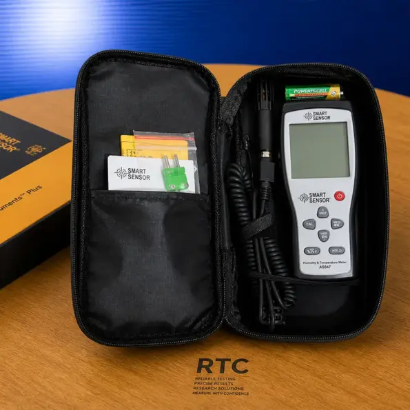 AS847 hygrometer display showing humidity and temperature reading