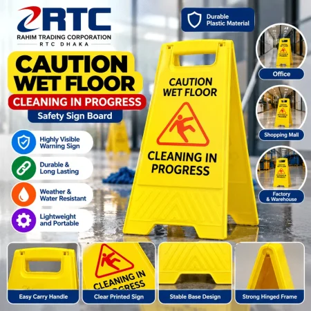 RTC yellow caution wet floor safety sign board for cleaning areas