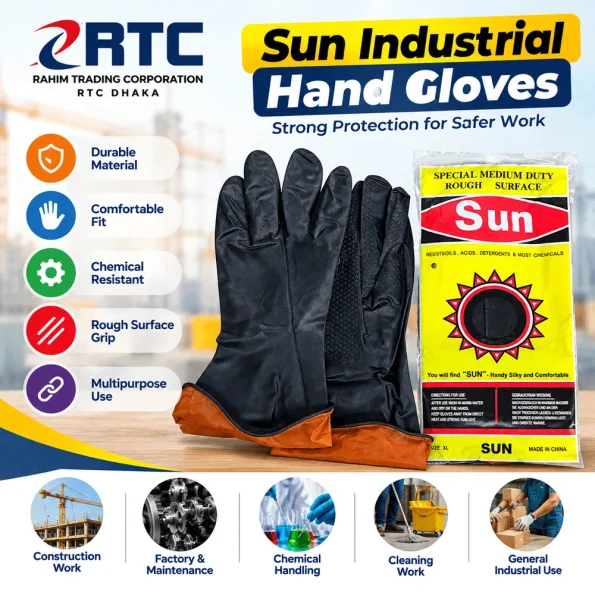 Sun industrial hand gloves with rough surface for chemical and industrial work