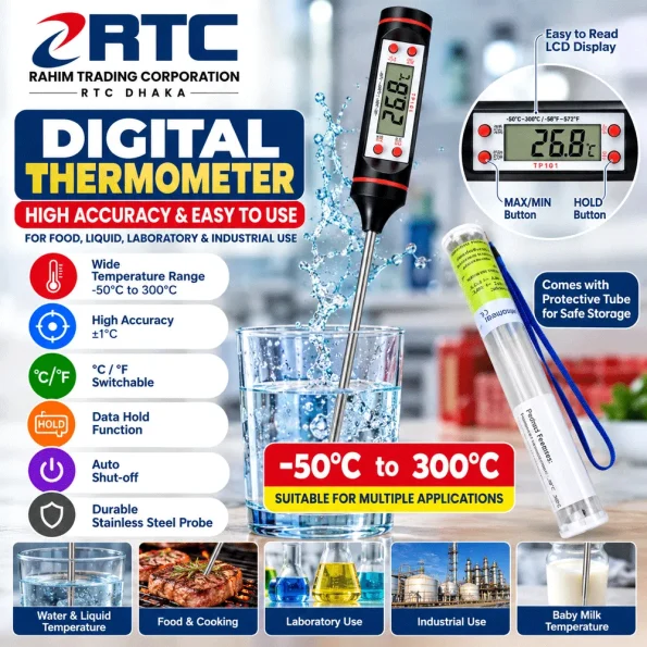 RTC TP101 digital thermometer with stainless steel probe