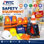 RTC safety equipment including helmets, life jackets, rain suits and safety boots