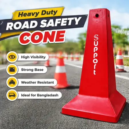 Heavy duty plastic road safety cone for traffic control