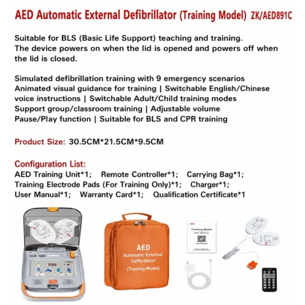 Automated External Defibrillator (AED) Training Model ZK/AED891C Back View