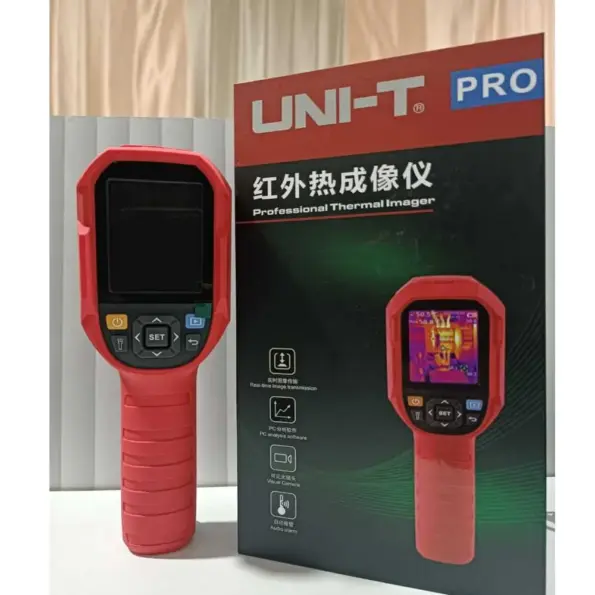 UNI-T UTi260B thermal imaging camera showing heat pattern on screen