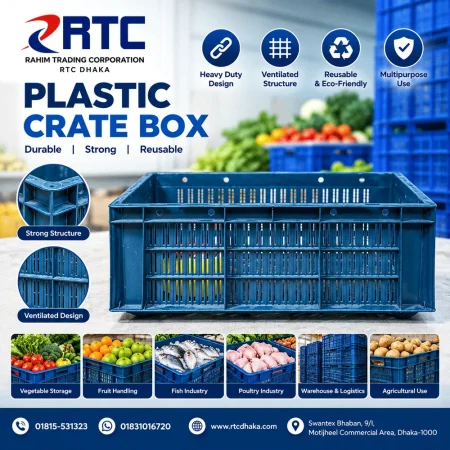 RTC plastic crate box – heavy duty ventilated reusable storage crate