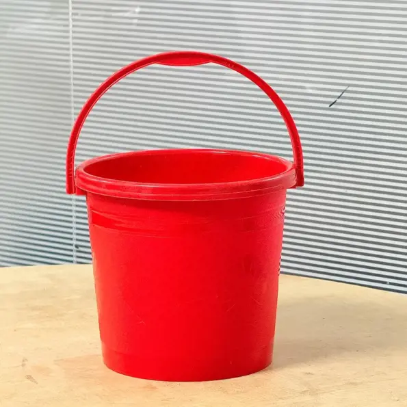 5 liter red plastic bucket with handle for household and cleaning use in Bangladesh