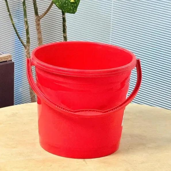 12 liter red plastic bucket with strong handle for household and cleaning use in Bangladesh