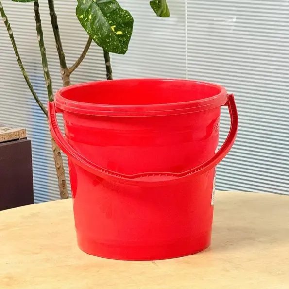 12 liter red plastic bucket with strong handle for household and cleaning use in Bangladesh