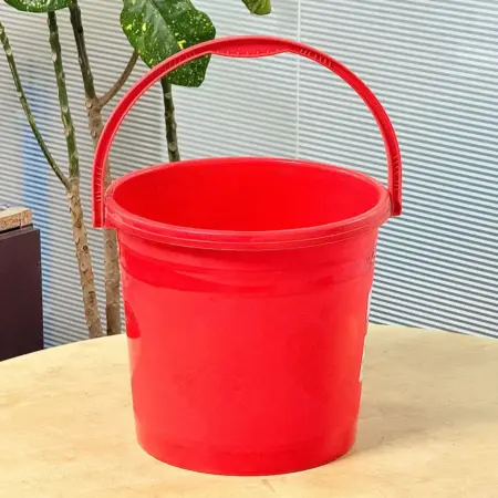 12 liter red plastic bucket with strong handle for household and cleaning use in Bangladesh
