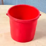 5 liter red plastic bucket with handle for household and cleaning use in Bangladesh