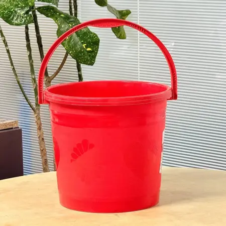 12 liter red plastic bucket with strong handle for household and cleaning use in Bangladesh