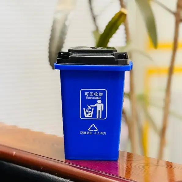 Mini dust bin BD small desktop trash can with lid blue