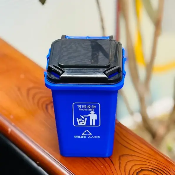 Mini dust bin BD small desktop trash can with lid blue