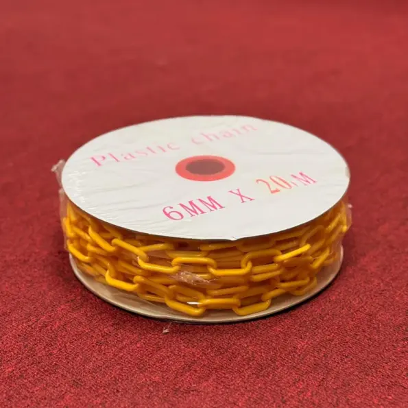 Plastic safety chain 6mm yellow roll 20 meter for barrier and safety use