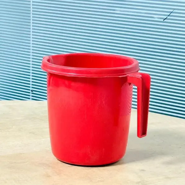 red plastic mouge jug 2.5L with handle and pouring spout for daily kitchen use in Bangladesh