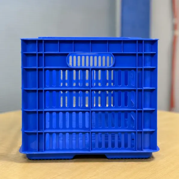 blue plastic crate Bangladesh front view storage basket