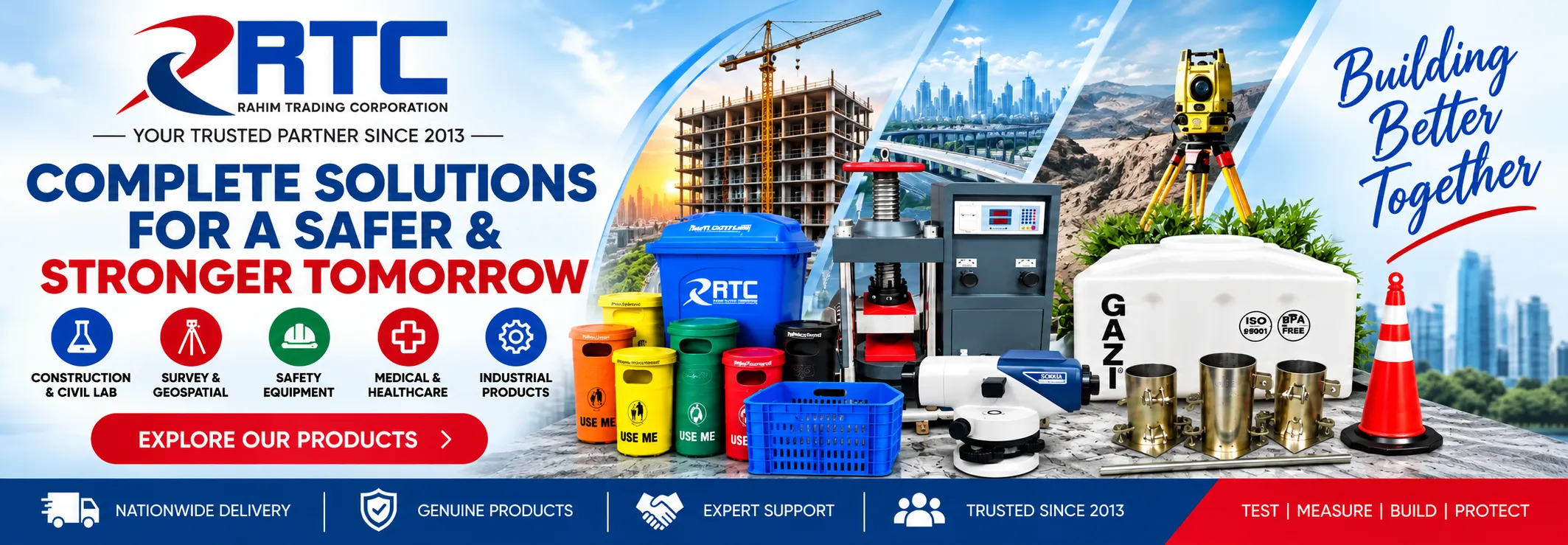 RTC Dhaka construction, civil lab, survey, safety, medical and industrial products banner