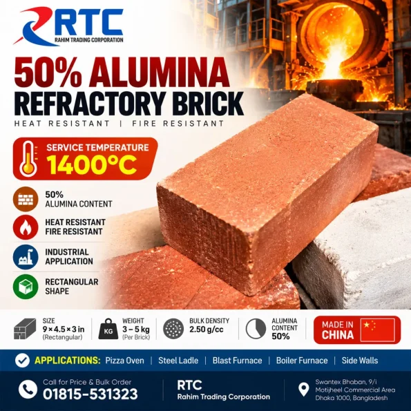 50% Alumina Refractory Brick 1400°C Heat Resistant Made in China