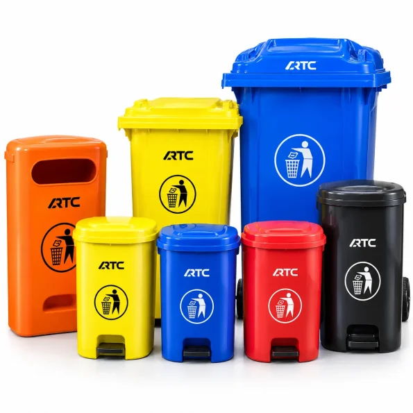 Plastic waste bins and dustbins in different colors
