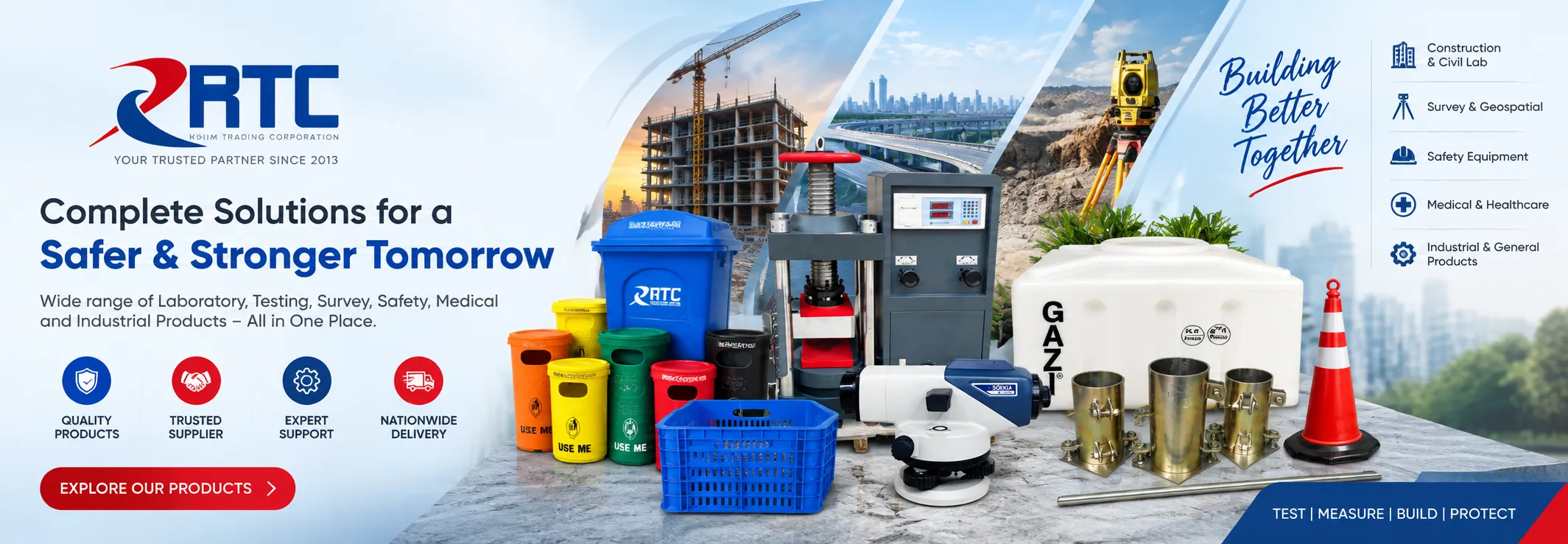 RTC Rahim Trading Corporation – construction, laboratory, surveying, safety, medical and industrial equipment solutions banner