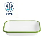 Green Rim Rectangular Enamel Tray Lab Experiment Dish Chemical Storage Enamel Plate for Hospital Laboratory Use