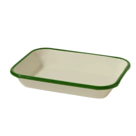 Green Rim Rectangular Enamel Tray Lab Experiment Dish Chemical Storage Enamel Plate for Hospital Laboratory Use
