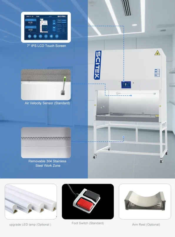 SCITEK Biological Safety Cabinet Class II B2 Timing Function Foot Switch Biosafety Cabinet Controller Metal Stainless Steel