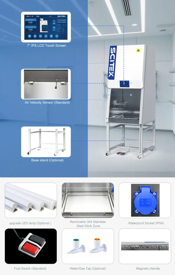 SCITEK Biological Safety Cabinet Class II B2 Timing Function Foot Switch Biosafety Cabinet Controller Metal Stainless Steel