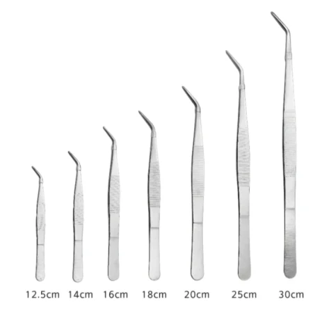 Stainless Steel Bent Tip Tweezers Multiple Sizes Curved Lab Forceps For Chemistry Biology Experiment Operation