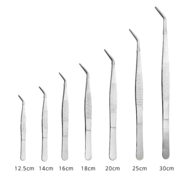 Stainless Steel Bent Tip Tweezers Multiple Sizes Curved Lab Forceps For Chemistry Biology Experiment Operation